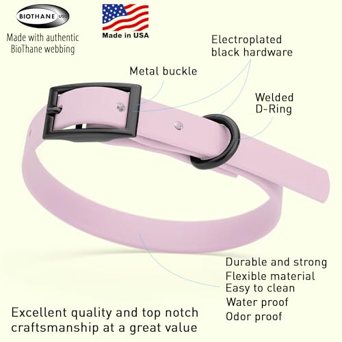 Biothane Waterproof Dog Collar Strong Coated Nylon Webbing with Black Hardware Odor (W1/2" x L9-12" / Pastel Purple)