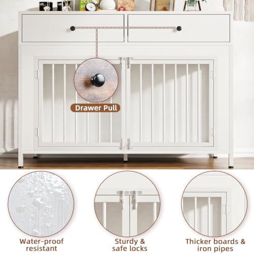 44 Inch Large Dog Crate Furniture with Storage Drawers (New White / 89"L x 23.6"W x 34.5"H)