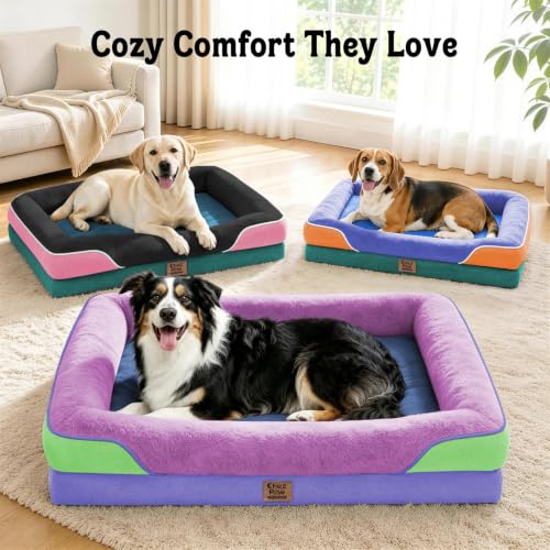 Waterproof Orthopedic XL Dog Bed for Large and Extra Large Dogs (Navy Orange / 42"L x 30"W x 7.5"Th)