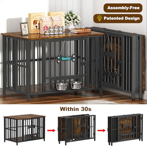 Foldable Dog Crate Furniture for Large Dogs 35 (Rustic Brown / 41.3"L x 25.6"W x 28.6"H)