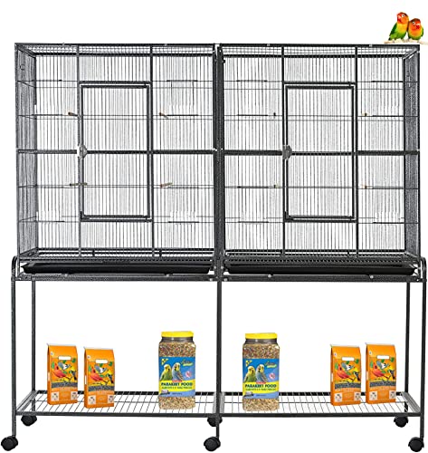 64" Extra Large Double Flight Bird Parrot Sturdy Wrought Iron Cage (Black Vein / 63.0"L x 19.0"W x 64.0"H)