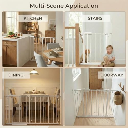 48 53 Inch Baby Gate Extra Wide Dog Gate Indoor for Stairs & Doorways (White / 48"-53"/122-134CM)