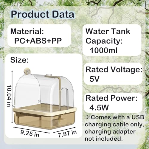 Bird Bath for Cage Clear Automatic Pump Parrot Shower for Parakeets Finches (Light brown)