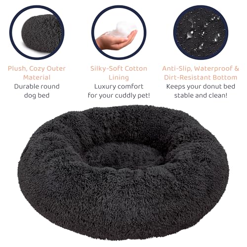 Calming Donut Dog Bed for Small Dogs (Black / X-Large (45"L x 45"W x 10"Th))