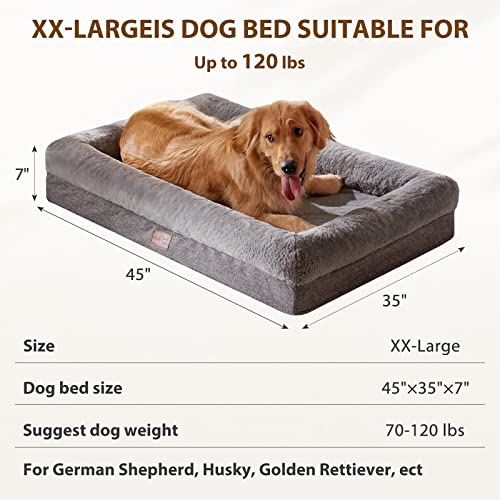 XL Extra Orthopedic Dog Bed for Large Dogs (45.0"L x 35.0"W x 7.0"Th / Grey)