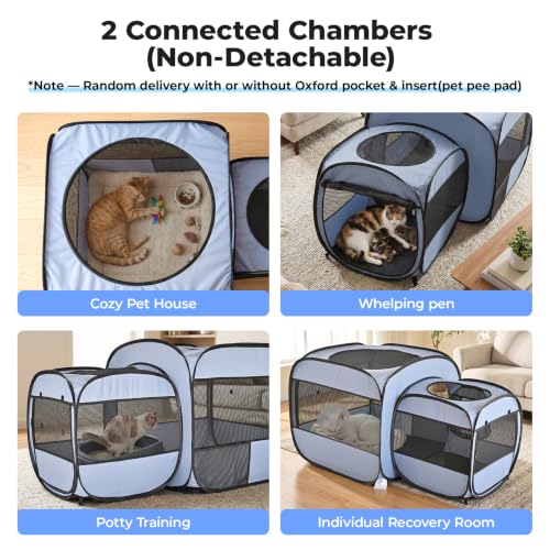 2-in-1 Dog Playpen Portable Cat Playpen, Non-Separable, No Assembly (Gray / Combo, 54"x 31.5"x 27.6"H)