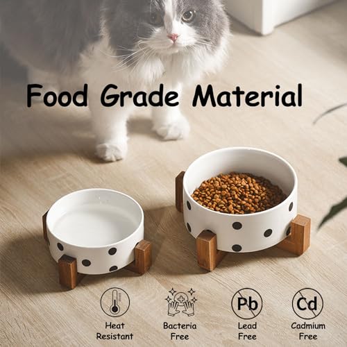 Ceramic Dog Bowl Set with Stand (Black Dot / Medium Size Dog Bowls 850ML*2)