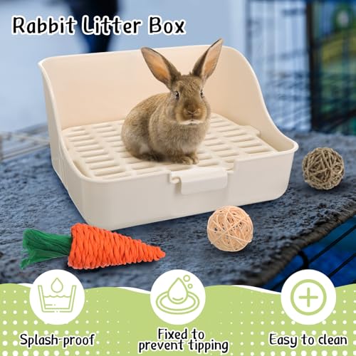 15 Pcs Rabbit Starter Kit Small Rabbit Litter Box Girls Gift Animal Grooming Kit Bunny Toys Bowl Blankets with Cleaning Set for Guinea Pig Accessories (Multicolor)