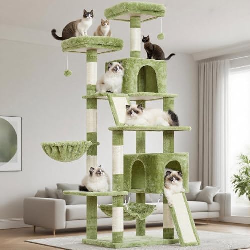 Cat Tree 71'' Tower for Large Cat with Scratching Post (71 inches / Green)