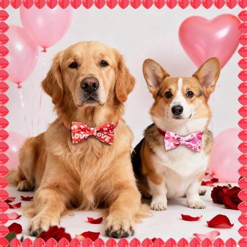 50 Pcs Red Pink Heart Style Dog Bow Ties for Small Dogs (Valentines Day)