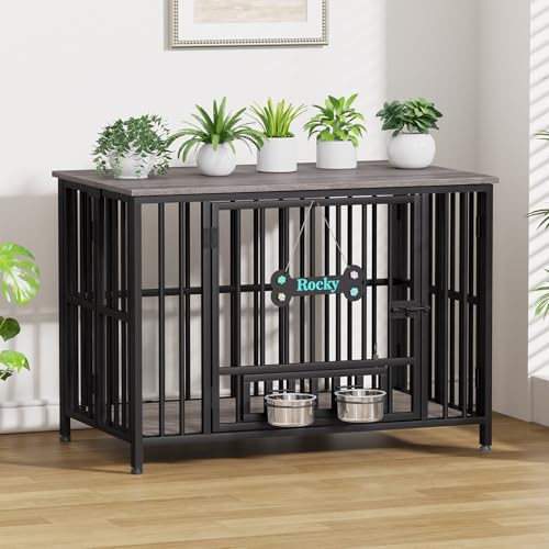 41" Dog Crate Furniture Foldable (Oak Grey / 41.3"L x 25.6"W x 28.6"H)