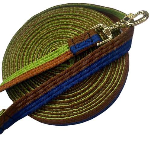 Premium Horse Training Lunge Line with Alloy Trigger Buckle and Rotating Bolt (26foot / Blue/Brown)