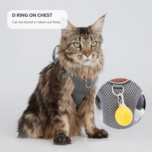 Cat Harness and Leash Set with AirTag Holder (Grey (Holder for Airtag) / M)