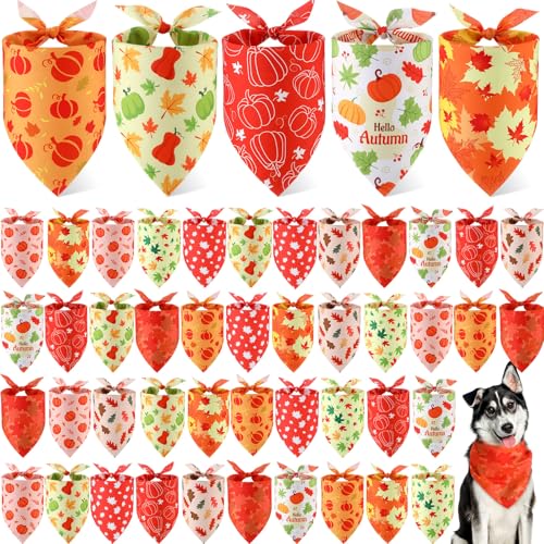 50 Pcs Thanksgiving Fall Dog Bandanas Bulk Pumpkin Maple Leaves Autumn Bandanas for Bibs Adjustable Scarf for Small Medium Large Pets Cats Costume (Leaves Pattern / 31.5 x 21.7 x21.7 Inch)