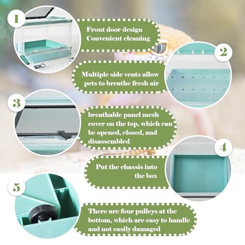 Plastic Reptile Feeding Box with Wheels (【Blue】)