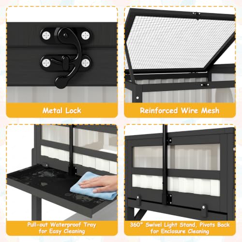 Tortoise Enclosure Indoor with Storage Shelf & Adjustable Light Stand (39"L x 22.8"W x 33.1"H)
