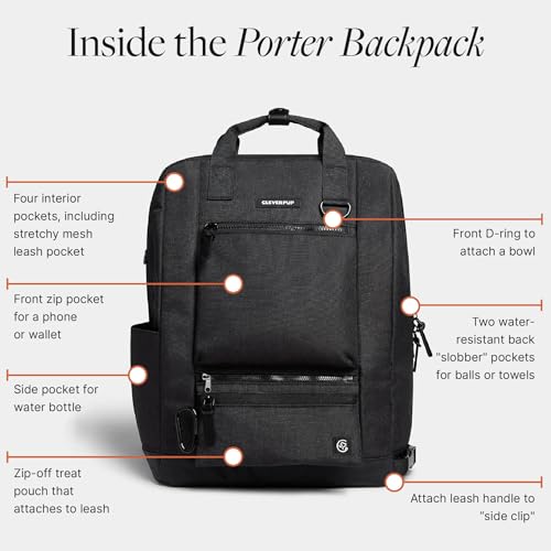 Porter 2-in-1 Dog Gear Travel Backpack - 10 Pockets, Graphite (Graphite)