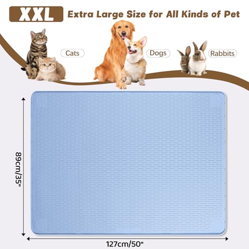 Cat Food Mat Extra Large Silicone Pet Bowl Mat 50''x35'' (Blue / 50"L x 35"W)