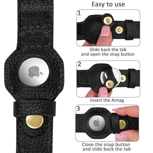 Leather Airtag Dog Collar (Black / L, 17"-21" Neck Fit)