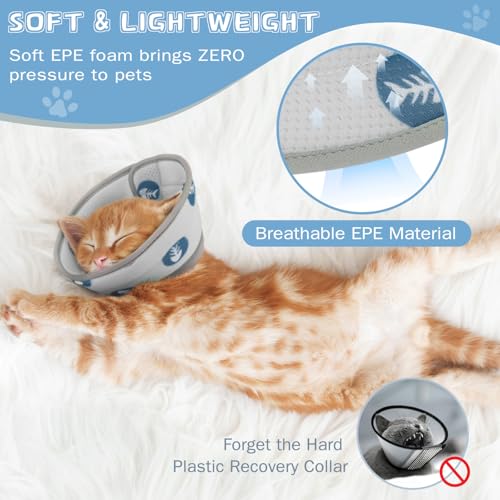 Cat Cone Collar Soft Elizabethan Collar for Surgery Recovery (Grey / M (Neck 7"-9"))