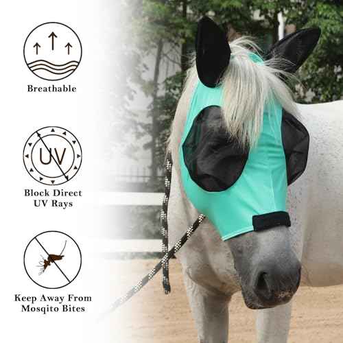 Stretchy Horse Fly Mask with Ears (Green / Pony)