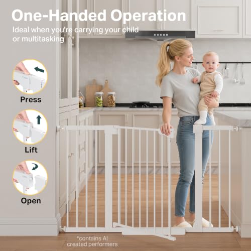 29.7 51.5 in Extra Wide Baby Gate for Stairs (White / 29.7-51.5"W x 30.5"H)