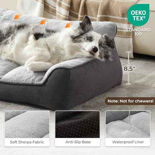 Extra Thick Orthopedic Bolster Dog Beds Large Sized Dog (Grey / 38"L x 28"W x 8.5"H)