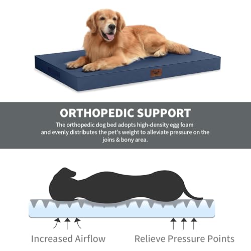 Waterproof Orthopedic Outdoor Dog Bed XL for Extra Large Dogs (Navy / 44.0"L x 32.0"W x 3.5"Th)