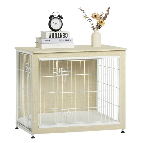 32.5" Dog Crate Furniture with Cushion (White Oak / 32.5"L x 21.9"W x 25.6"H)