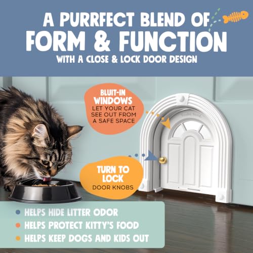 Meow Manor® Cat Door Interior Door (White With Gold Accents)