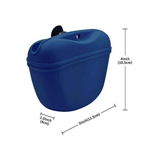 Silicone Dog Treat Pouch with Clicker Magnetic Closure Secure Clip (1 Pack / Navy blue)