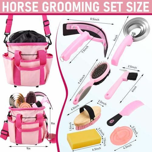 9 Pcs Horse Grooming Kit Tack Room Supplies (Classic / Pink)