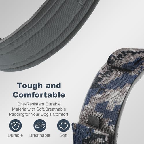 Tactical Dog Collar with IPX8 Waterproof AirTag Holder (Camouflage Grey / L(16.5"-20.5"))