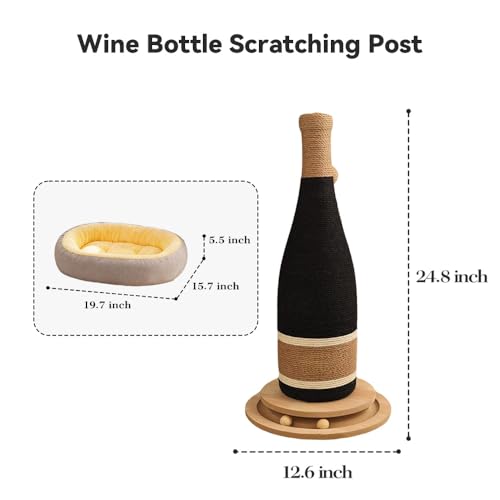 Natural Hemp Cat Scratcher & Post with Bonus 20x15 Pet Bed (Champagne Bottle)