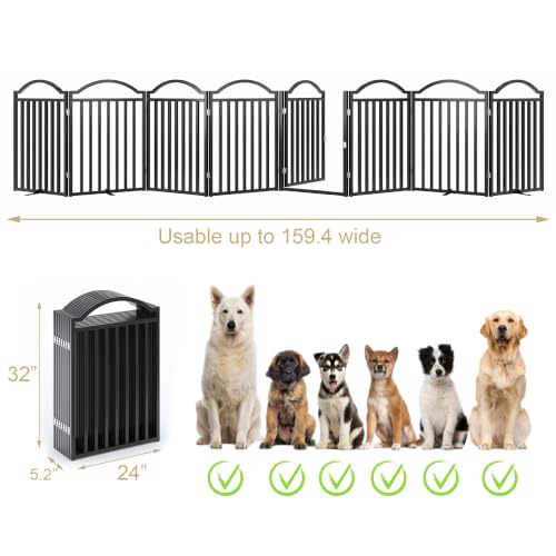Metal No Assembly Freestanding Dog Gate with Door Walk Through (Black / 8 panels 196"W*32"H HFG)