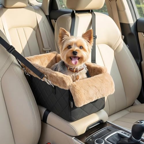 Center Console Dog Car Seat for Small Dogs&Cats Under 12 LBS (Brown)