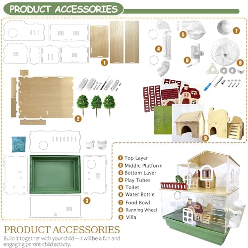 12 in 1 Clear Acrylic Hamster Cage with All Accessories (13.4"L x 10.2"W x 14.6"H / Green)
