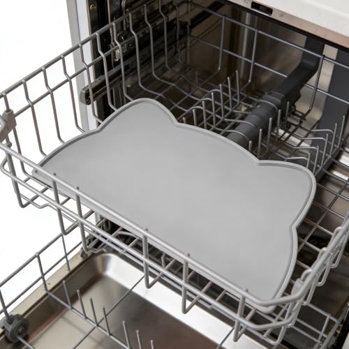 Cat Food Mat Silicone Non Slip Dog Bowl Mat Waterproof Cat Feeding Mat Stop Food Spills and Water Messes Out to Floor Pet Food Mat (Dark Gray / 20" x 12")