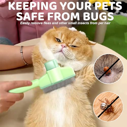 One click Self Cleaning Cat Comb for Long (Green)