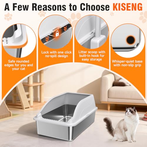 2PACK Stainless Steel Cat Litter Boxes XL Large Metal Pan Include Scoop (Grey 2pack)