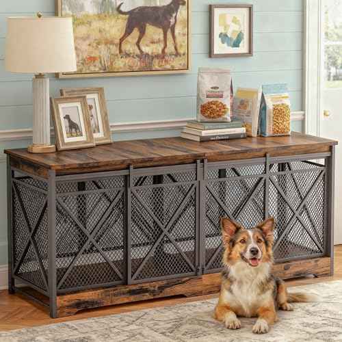 78 Inch Double Dog Crate Furniture (Caramel Brown)