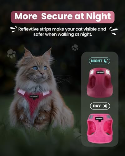 Pink Solid Cat Harness and Leash Set (Pink / L(Chest 12-14"))