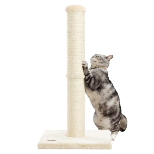 34inch Cat Scratching Post with Natural Sisal Rope 4.3Inch Large Diameter Scratcher Post Tree for Indoor Cats Beige (Beige)