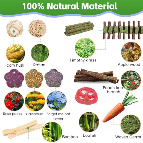21 Piece Natural Small Pet Chew Toys Set for Rabbits (colorful)