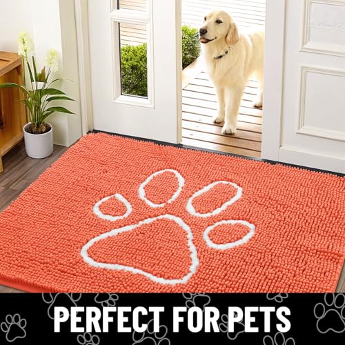 Dog Door Mat for Muddy Paws (36"X24" / Coral and White)