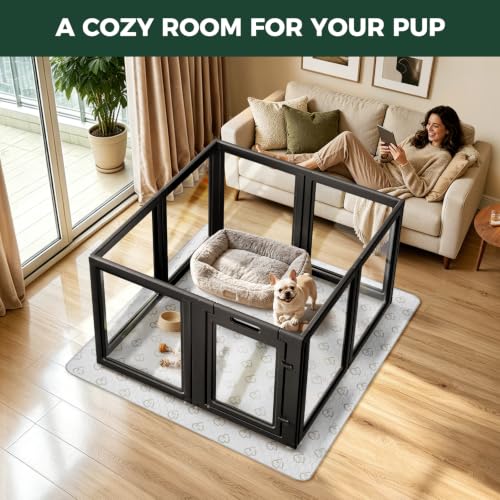 AuraSpace Acrylic Dog Playpen with Washable Pee Pad (Black / 30"H)