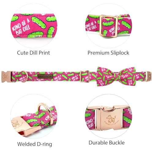 Dog Collar Dill Pickles Print Pet Collars with Bow Soft Cutton Boy Puppy Gift Adjustable Pink Bowtie Dog Collar for X (Pink Dill Pickles / X-Small (Pack of 1))