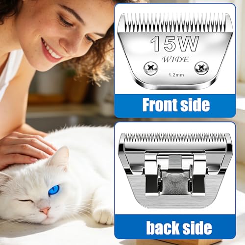 15W Wide Blade Dog Grooming Clipper Blades for Andis (Silver/15W-2PACK)