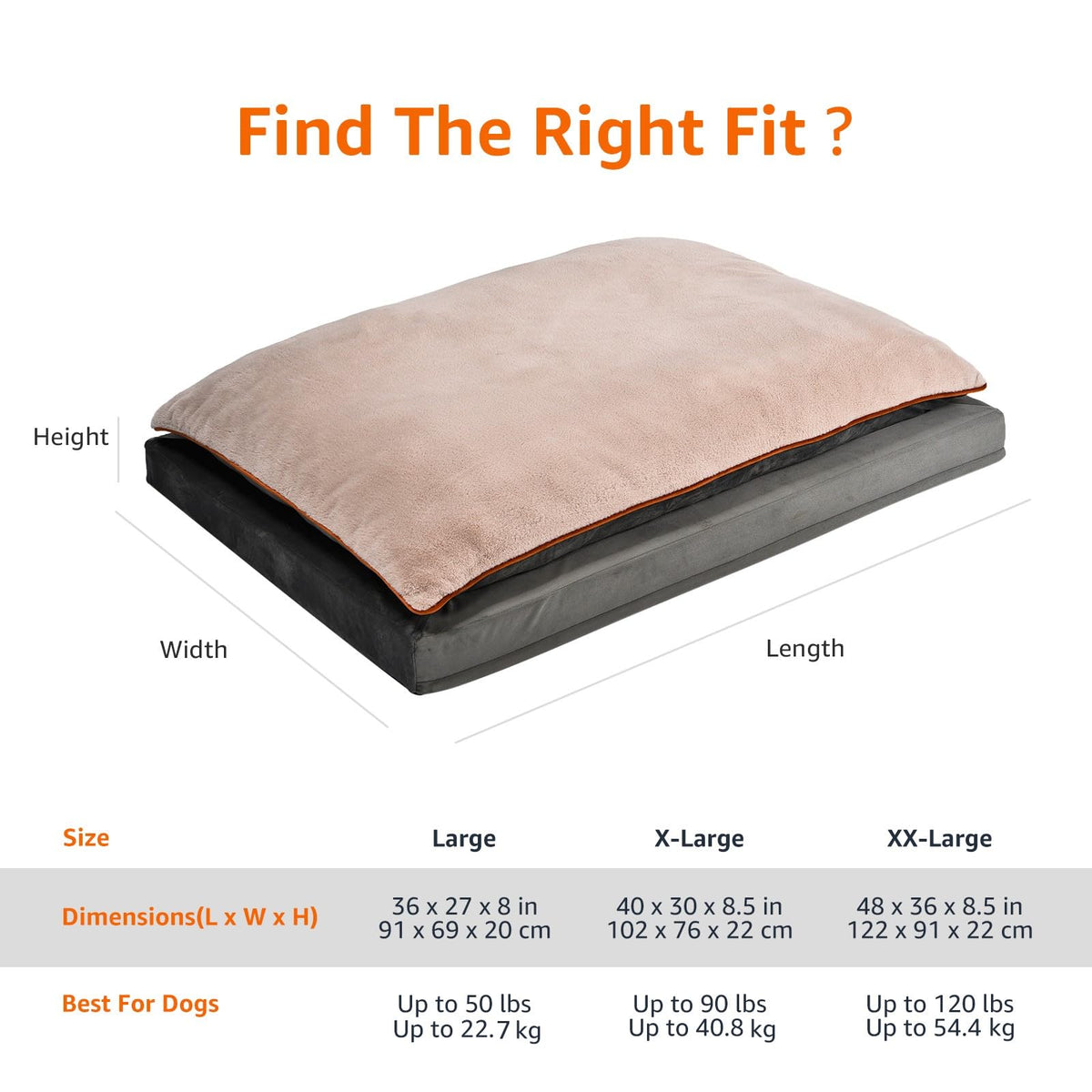 Washable Dog Bed with Cooling Gel Memory Foam (Plush Cushion Bed / Extra Large / Grey)
