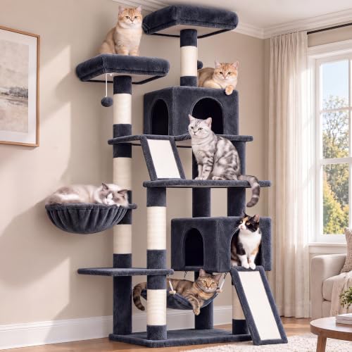Cat Tree 71'' Tower for Large Cat with Scratching Post (71 inches / Smoky gray)